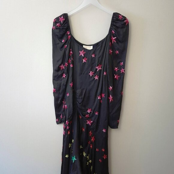 NWT Rococo Sand black & sequin star embellished satin effect maxi dress, S - Picture 7 of 8